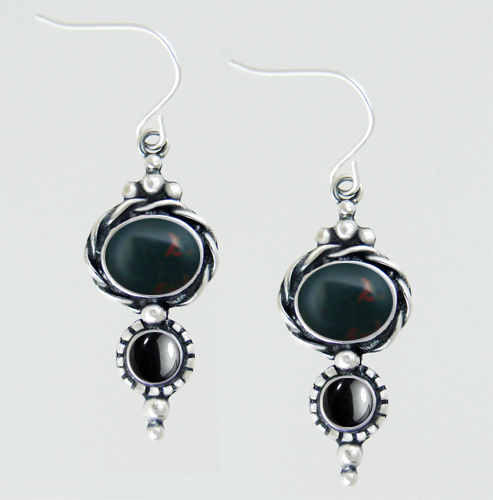 Sterling Silver Drop Dangle Earrings With Bloodstone And Hematite
